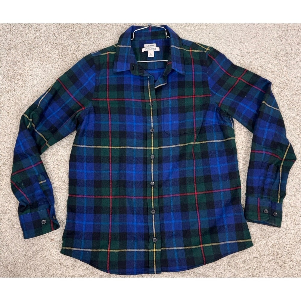LL Bean Slightly Fitted Blackwatch Plaid Long Sleeve Button Up Shirt Size S Hike - Picture 1 of 12